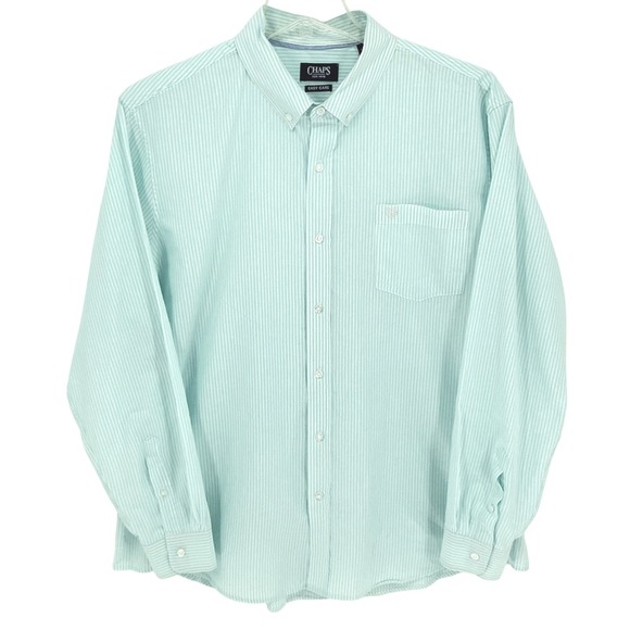 Chaps Other - Chaps Mens Easy Care Seersucker Stripe Button Down Shirt XXL Aqua White